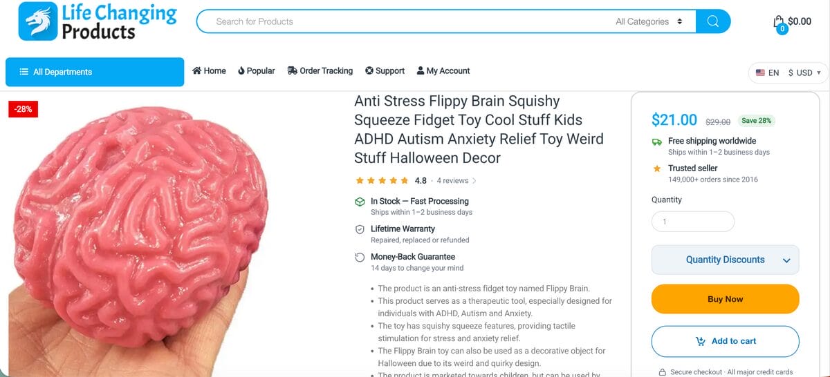 Squishy Brain Fidget Toy Website For Dropshipping