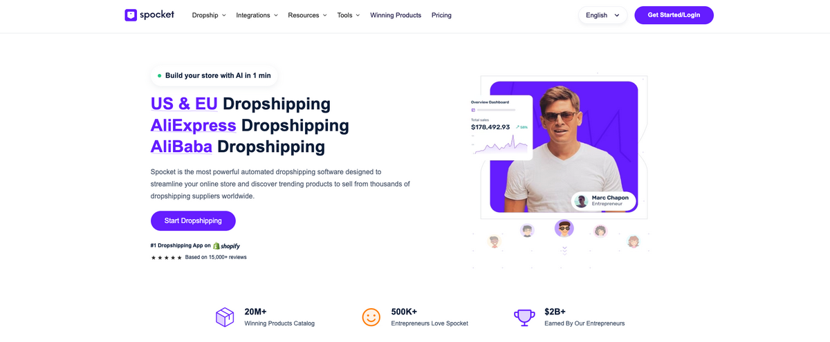 Spocket, one of the best Canadian dropshipping suppliers