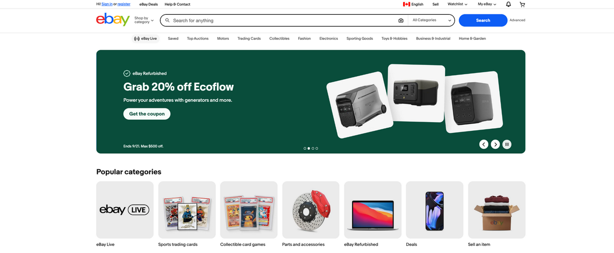 eBay Canada, one of the best Canadian dropshipping suppliers