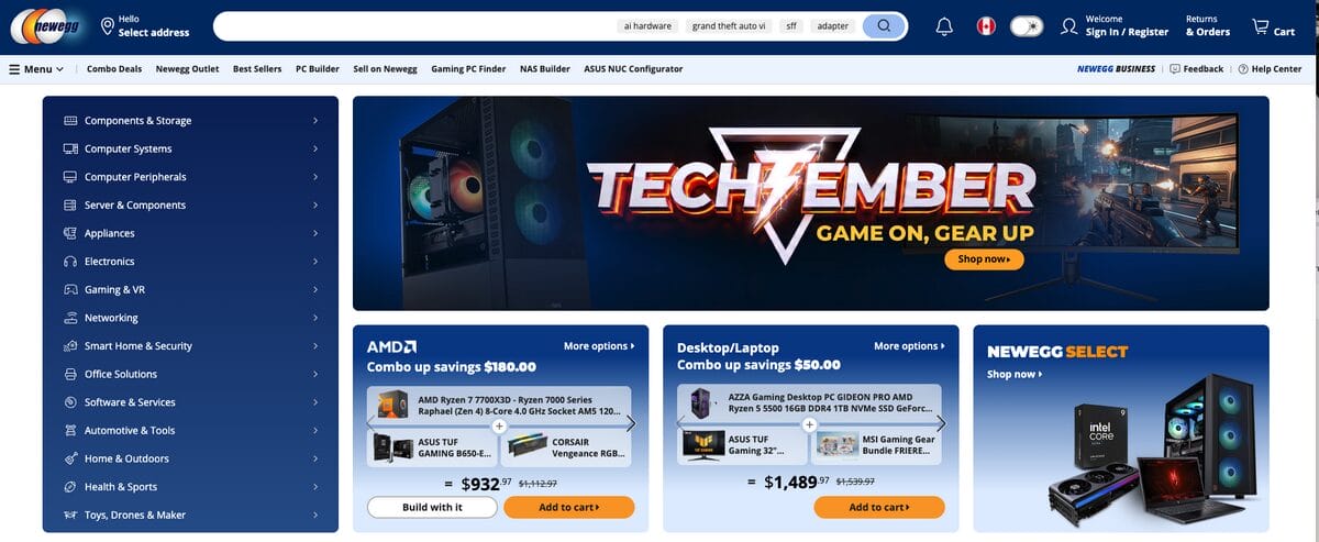 Newegg Canada, one of the best Canadian dropshipping suppliers