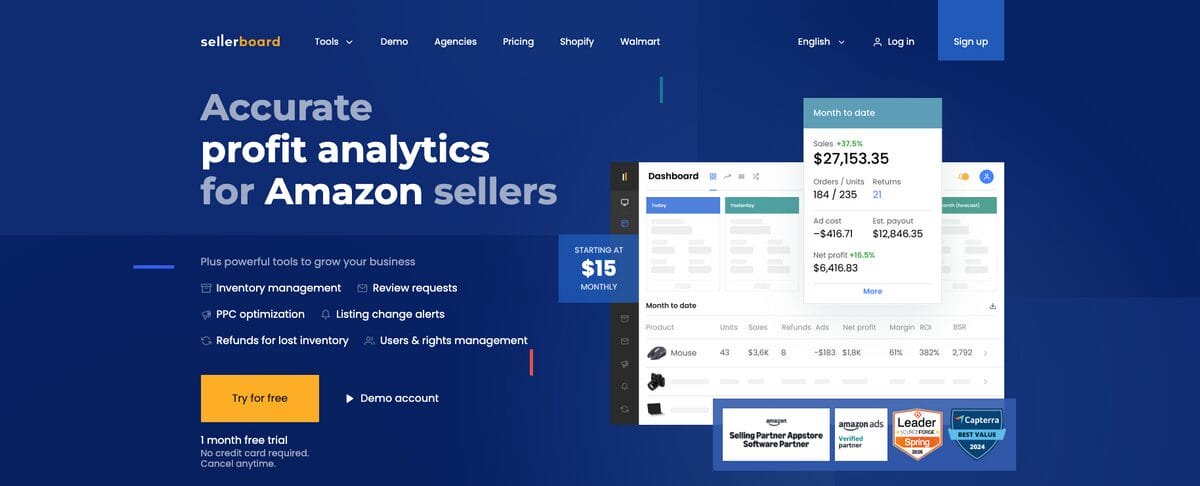 SellerBoard, one of the best Amazon dropshipping software