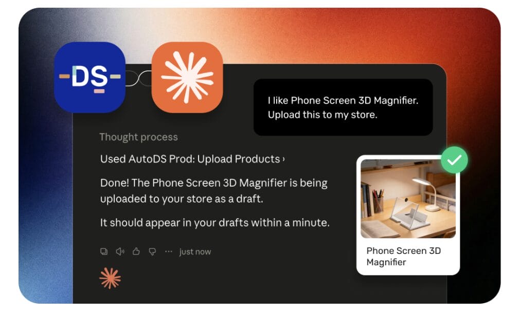 AutoDS Claude connector for AI commerce dropshipping