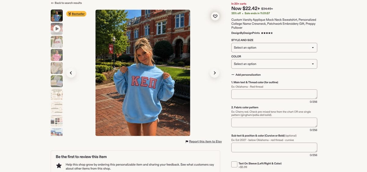 Custom printed apparel for Etsy dropshipping