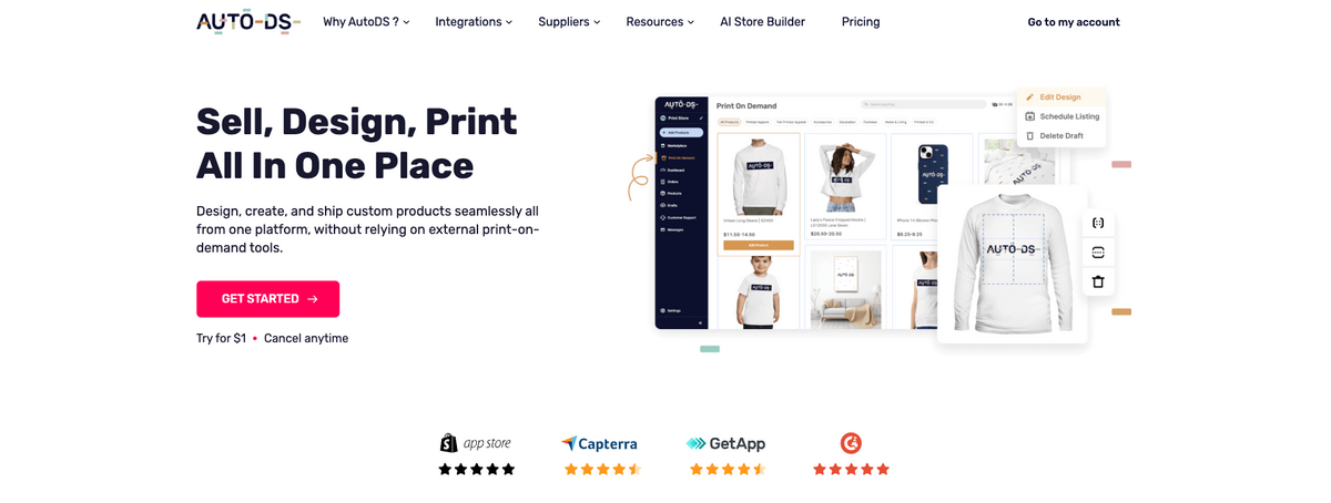 AutoDS's print-on-demand features for Etsy dropshipping