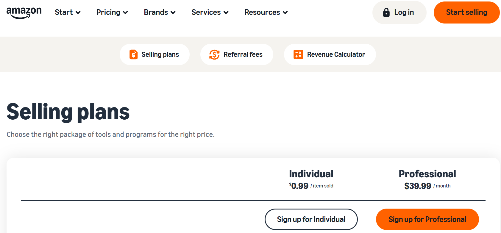 Amazon selling plans for ecommerce