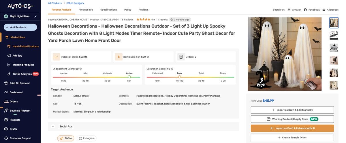 Set of 3 Light-Up Halloween Ghost Decorations, one of the best Halloween dropshipping products