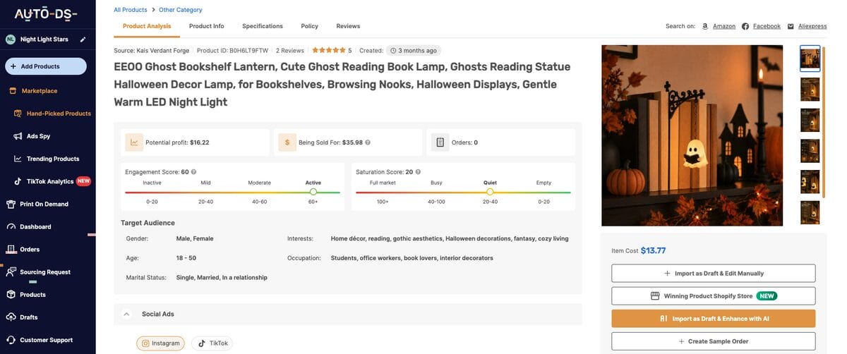 Ghost Bookshelf Lantern Night Light, one of the best Halloween dropshipping products