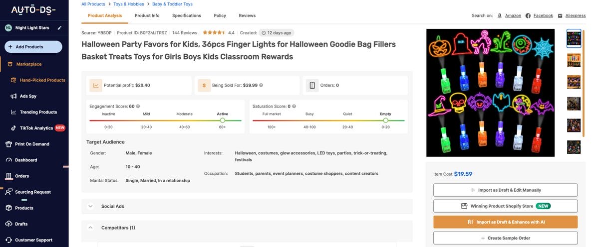 36-Pack Halloween LED Finger Lights, one of the best Halloween dropshipping products