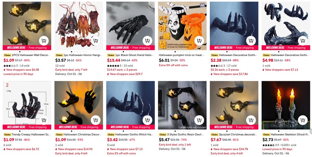 Halloween Wall-Mounted Hands, one of the best Halloween dropshipping products