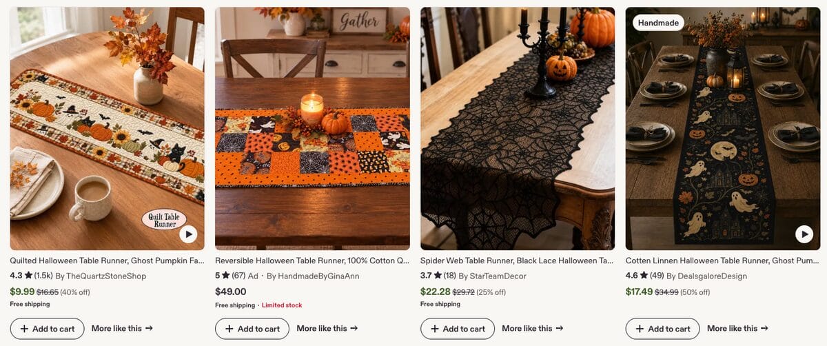 Halloween Table Runners, one of the best Halloween dropshipping products