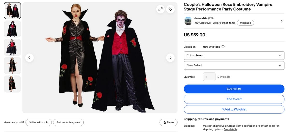 Vampire couple costume, one of the best Halloween dropshipping products
