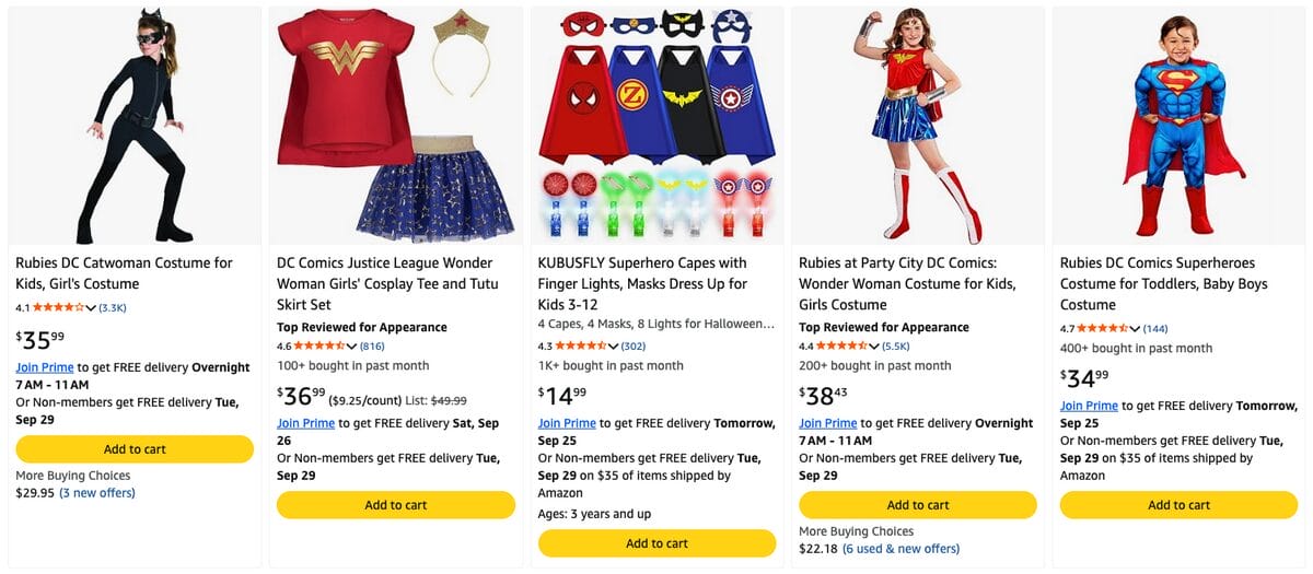 Kids' superhero costume, one of the best Halloween dropshipping products