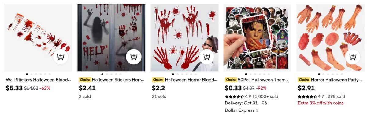Bloody Hand & Footprint Stickers, one of the best Halloween dropshipping products