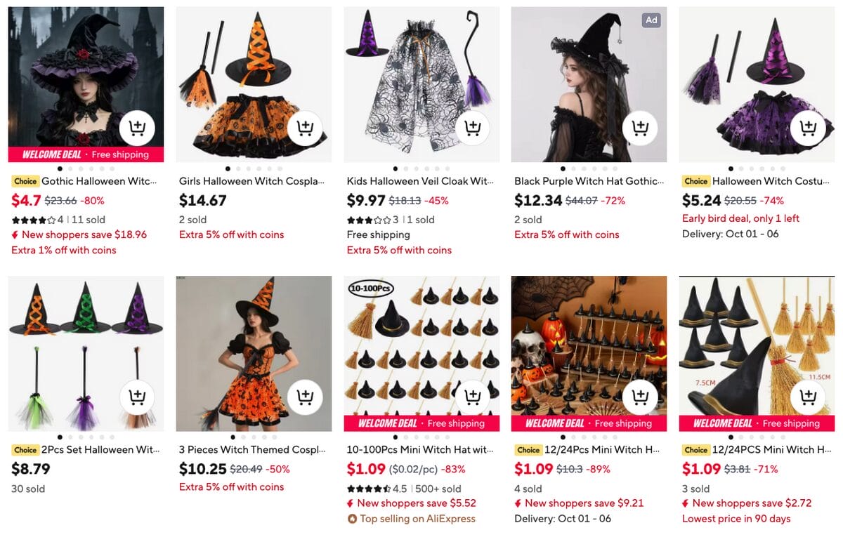 Witch Hat & Broom Set, one of the best Halloween dropshipping products