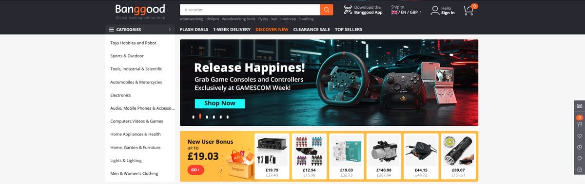 Banggood UK for finding UK dropshipping suppliers