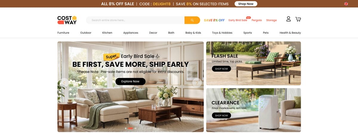 Costway UK for finding UK dropshipping suppliers