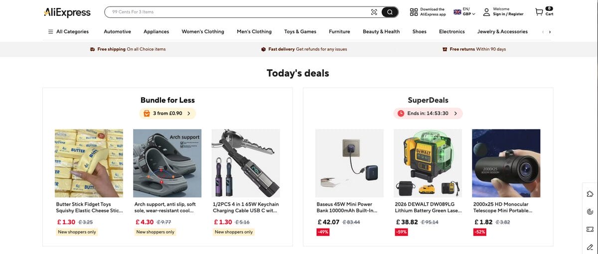 AliExpress UK for finding UK dropshipping suppliers