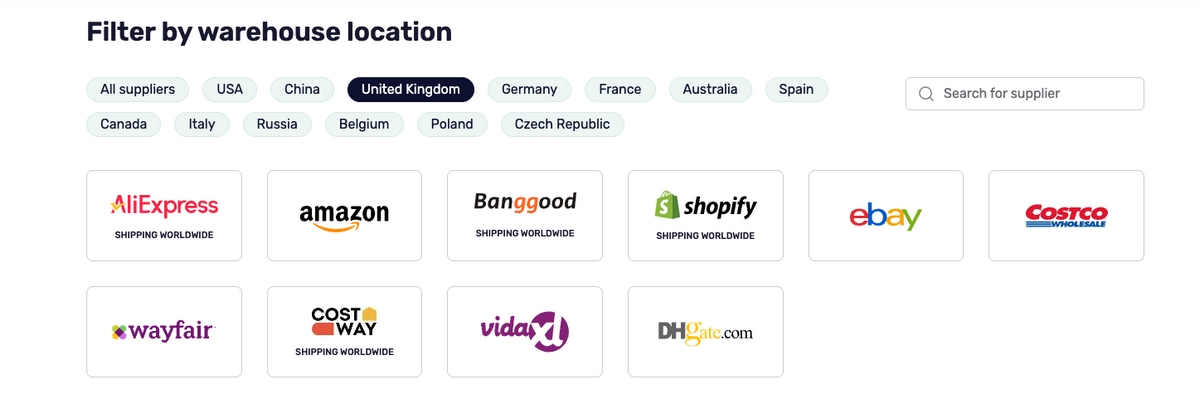 AutoDS's UK dropshipping suppliers