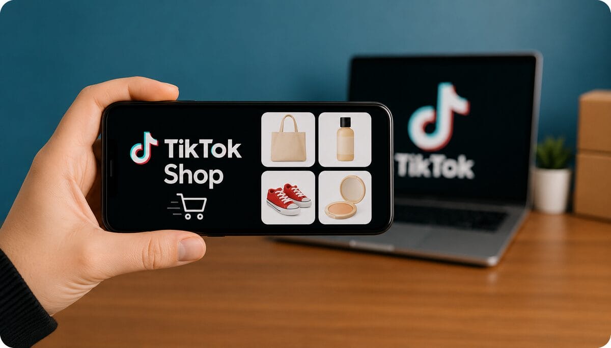 phone and laptop with tiktok shop logo