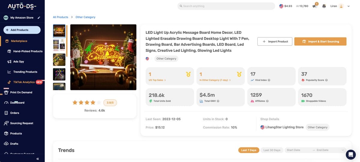 LED Light Up Acrylic Message Board The 10 Best Products To Sell For TikTok Dropshipping