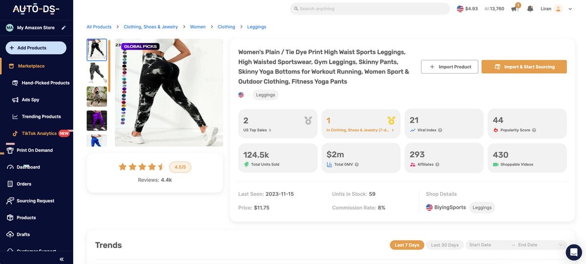 Tie-Dye High-Waist Sports Leggings to Dropship on TikTok