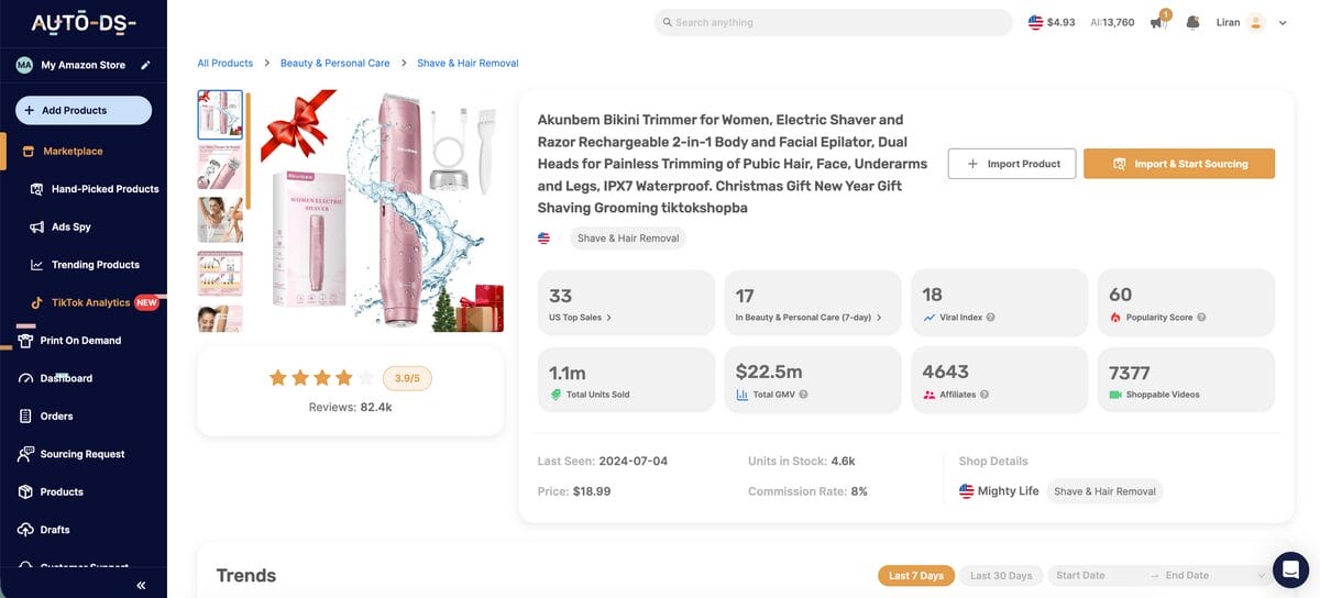 Rechargeable Bikini Trimmer & Shaver For TikTok Dropshipping