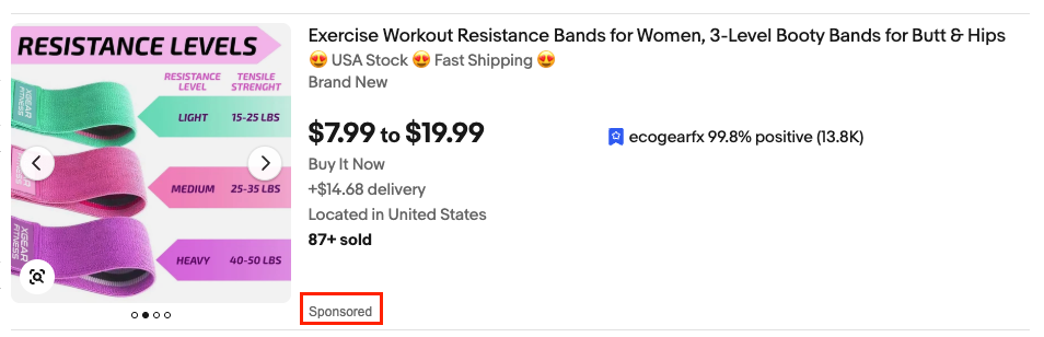 Sponsored label on eBay promoted listing