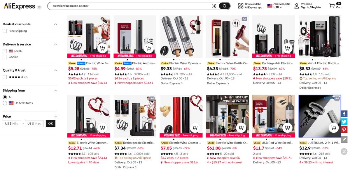Electric wine openers on AliExpress