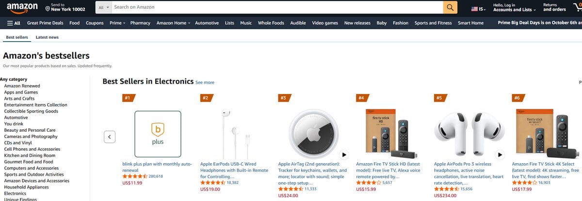 Amazon best sellers section