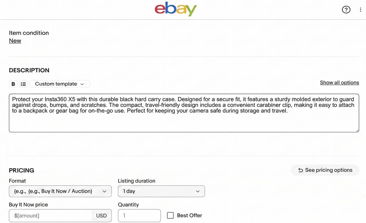 eBay manual product listing for dropshipping