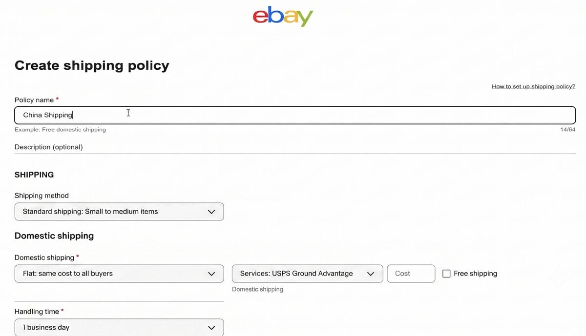 eBay business policies setting dropshipping