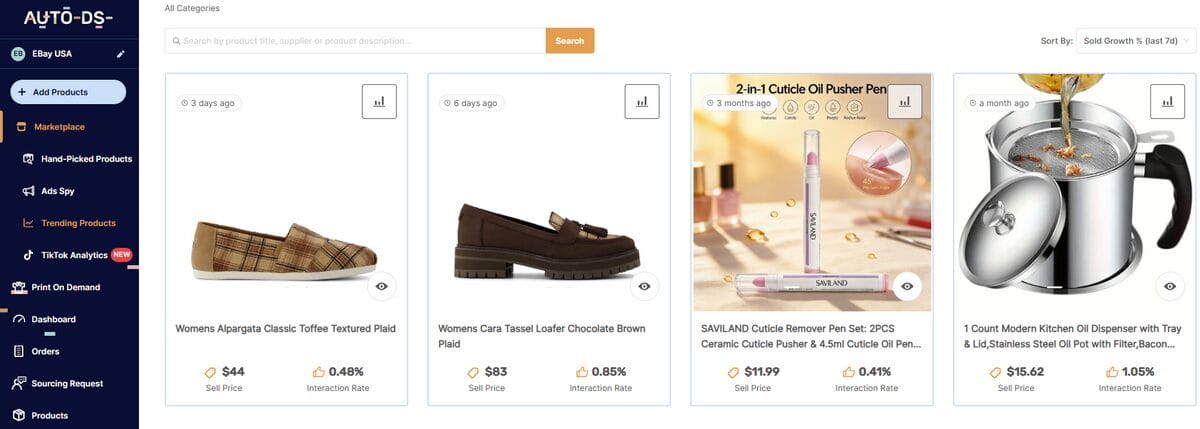 eBay dropshipping product research tool on AutoDS