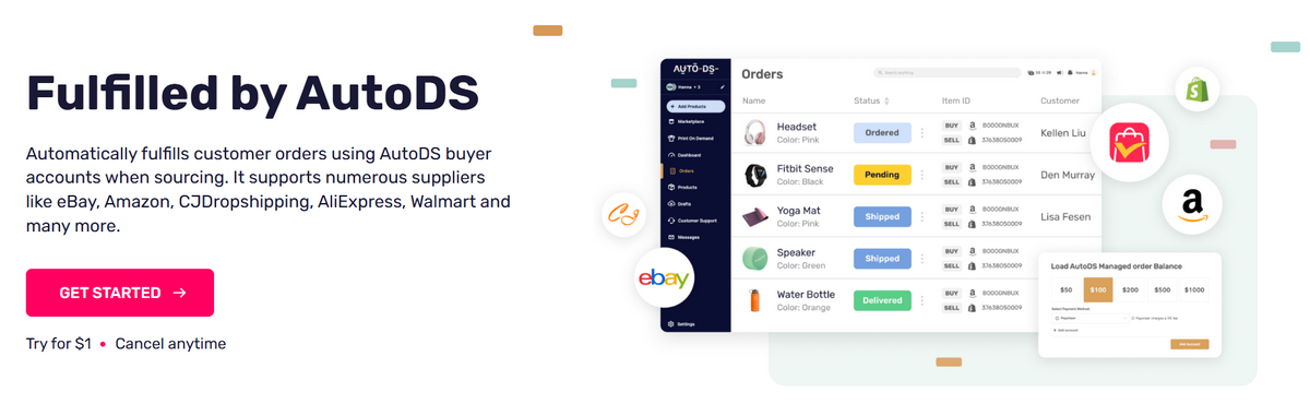 Fulfilled by AutoDS order fulfillment automation for dropshipping on eBay