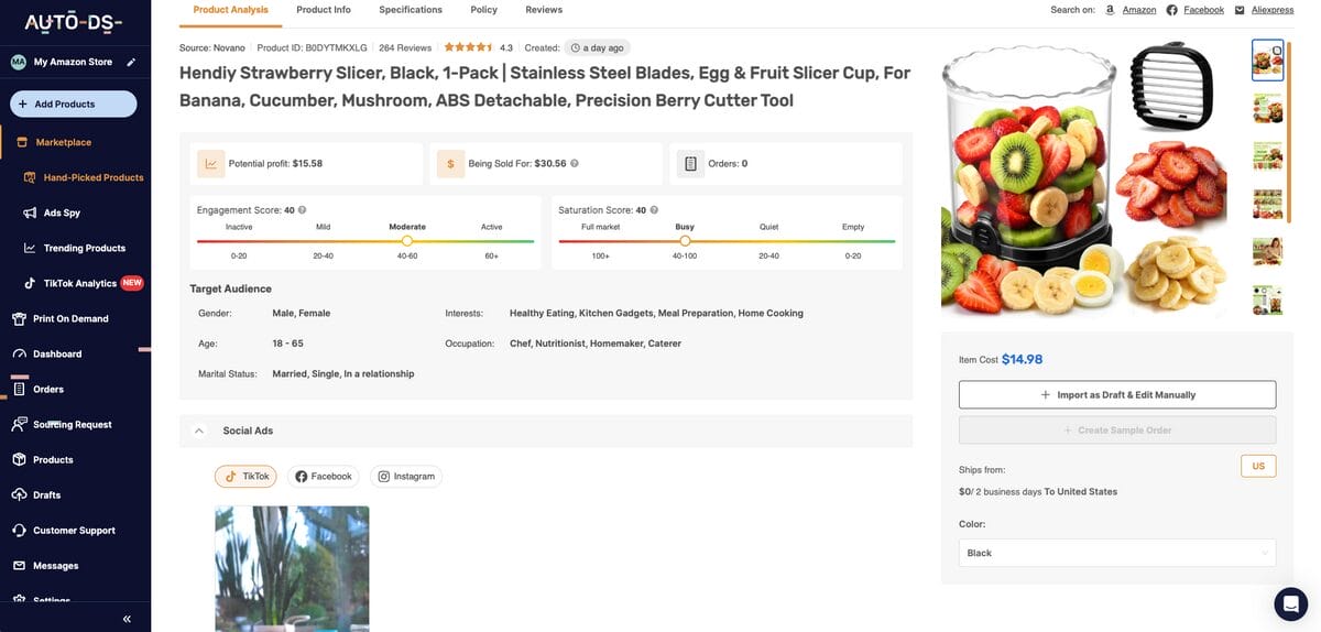 AutoDS Hand-picked products for product research and dropshipping on Amazon