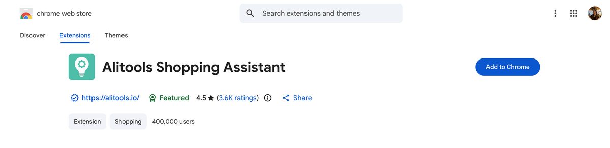 Alitools Shopping Assistant Chrome Extension
