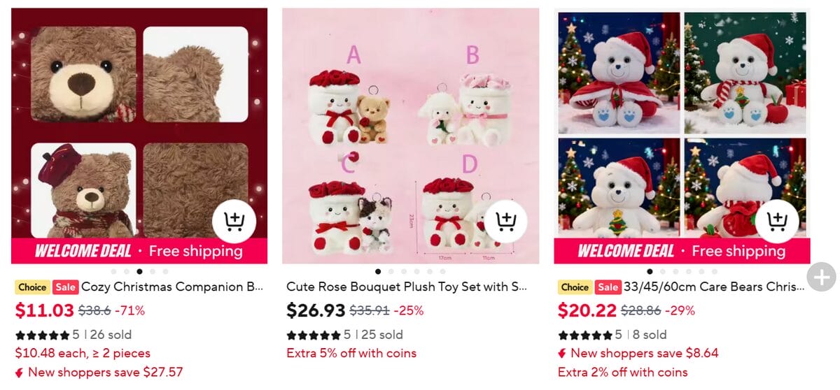 AliExpress listing for Christmas plush toys