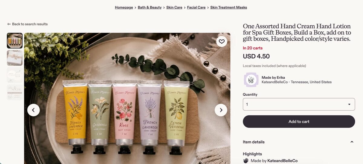 hand moisturizer cream kit from etsy