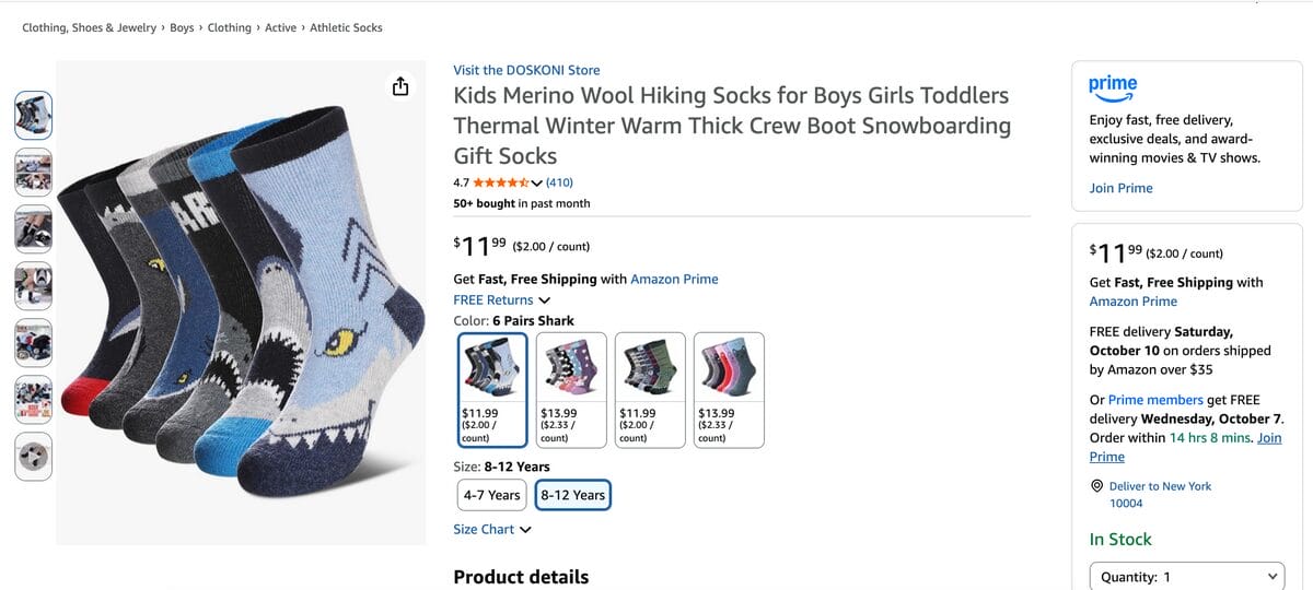 Kid's thermal socks from amazon