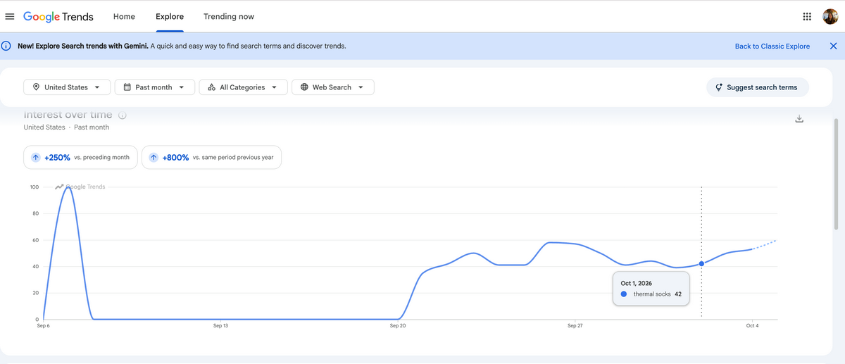 google trends us search for thermal socks