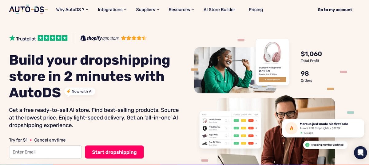 AutoDS eBay dropshipping platform homepage