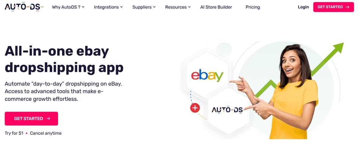 AutoDS eBay dropshipping integration feature page for automating store management