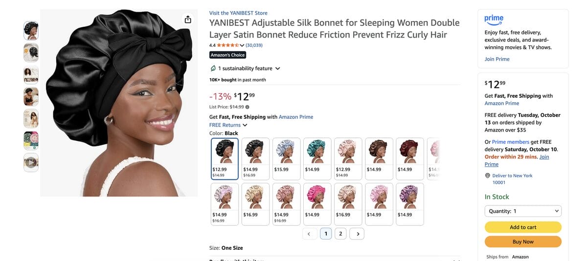 Silk sleep bonnet, among the best dropshipping beauty products
