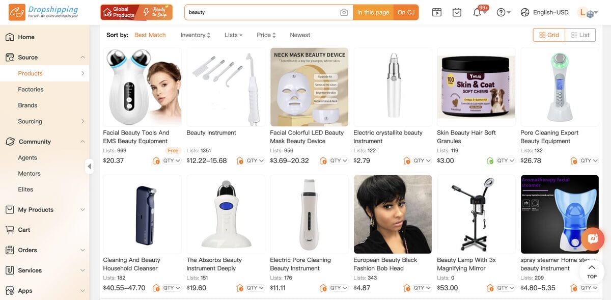 CJDropshipping for dropshipping beauty products