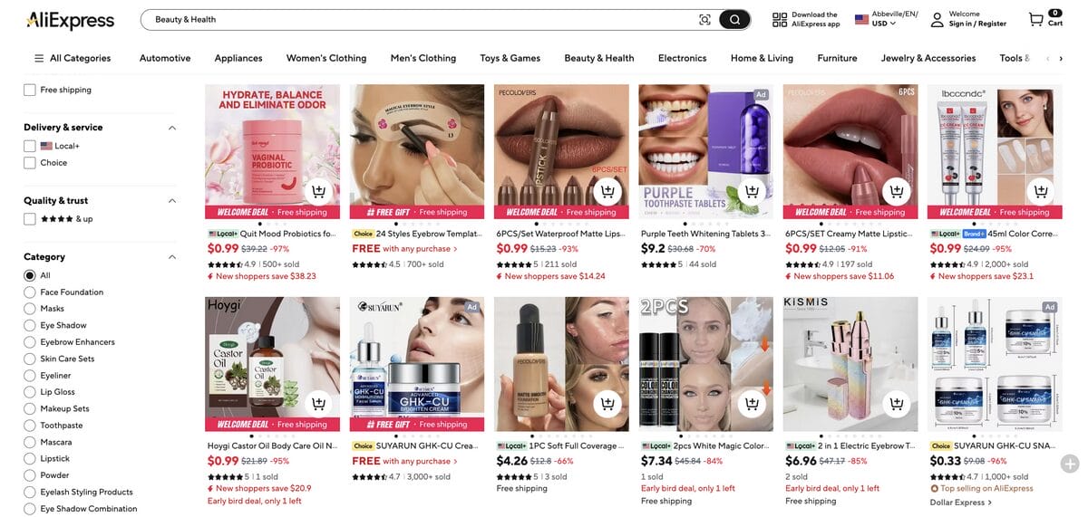 AliExpress for dropshipping beauty products
