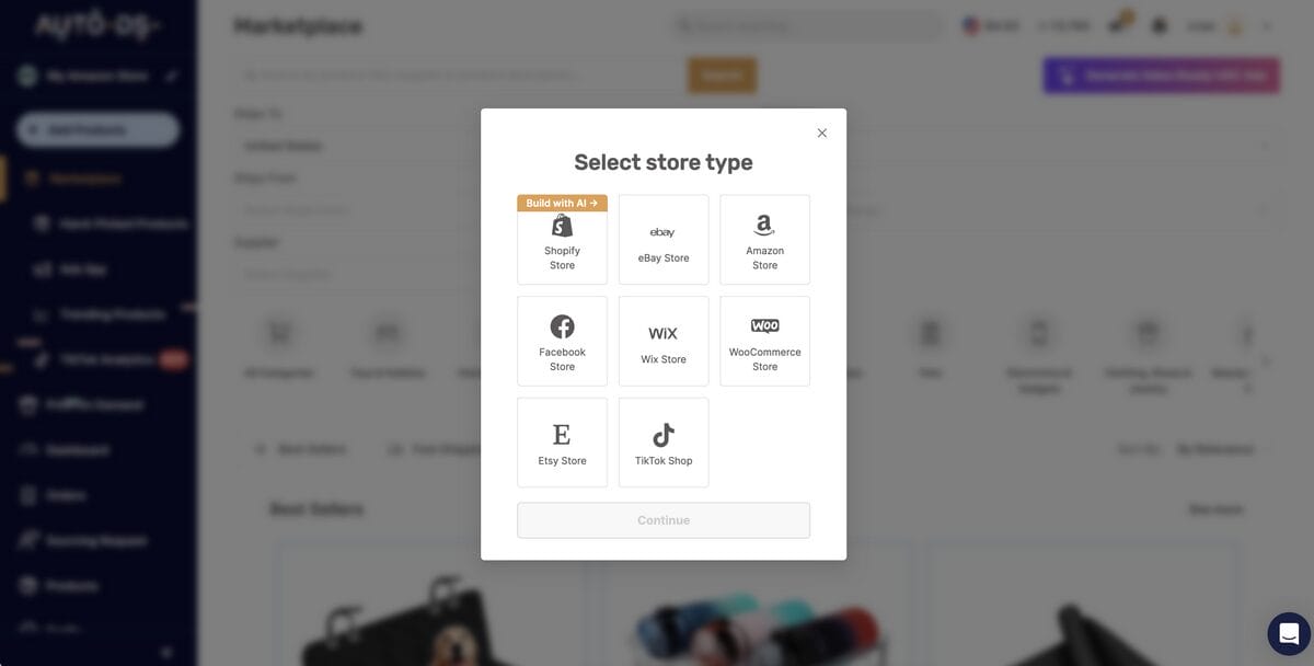 Add store to AutoDS for dropshipping beauty products