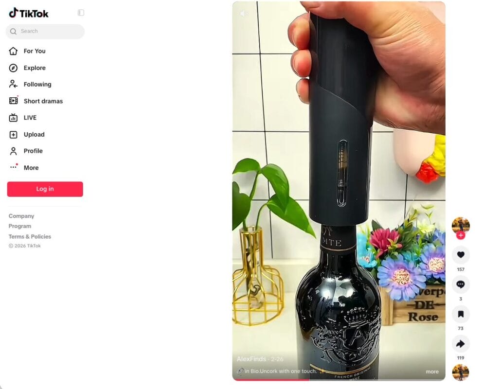 TikTok ad of an electric wine opener/aerator, one of the best dropshipping products for November 2026