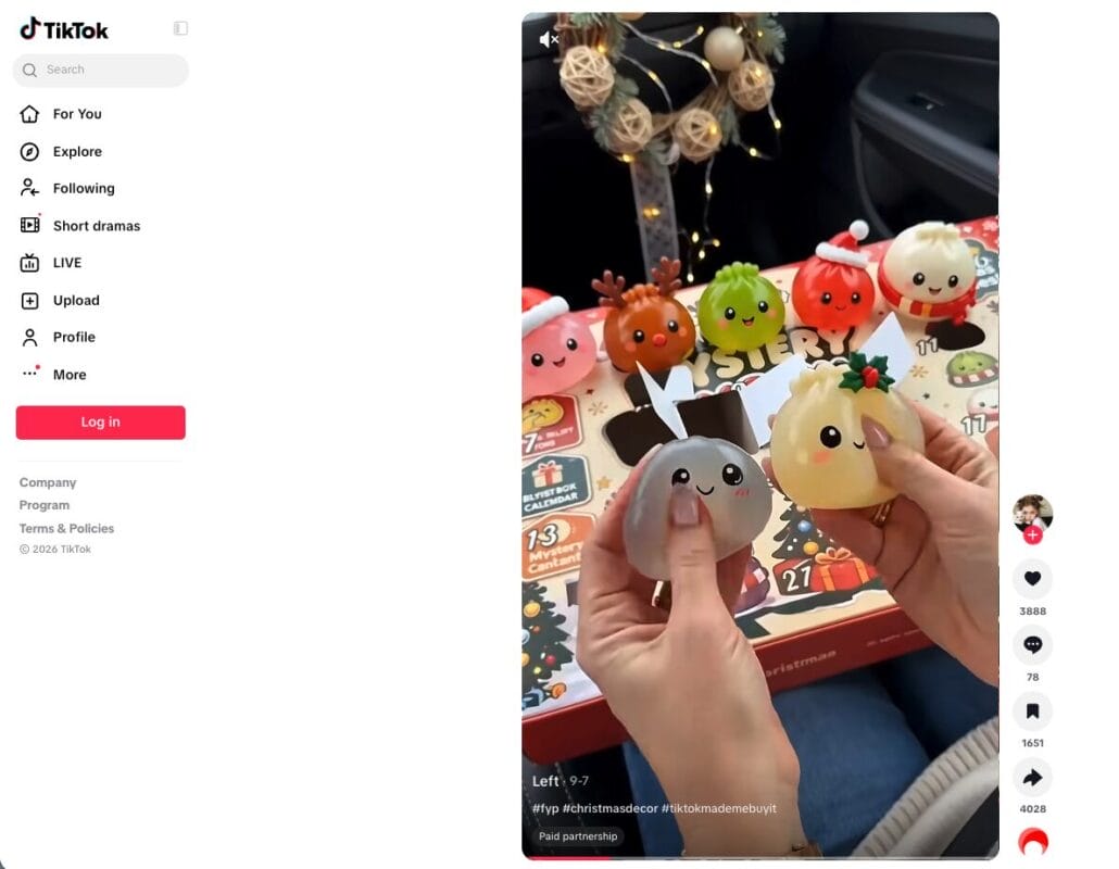 TikTok ad of a 2027 Christmas Squishies Advent Calendar, one of the best dropshipping products for November 2026
