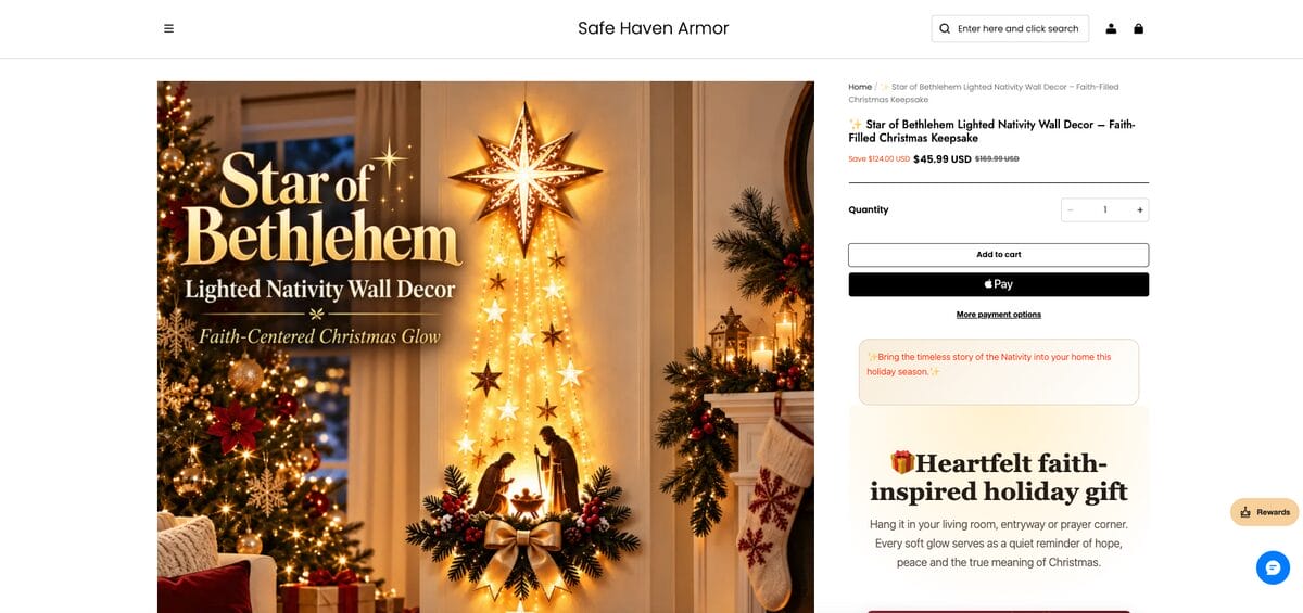 Seller website of a Lighted Nativity Wall Decor, one of the best dropshipping products for November 2026