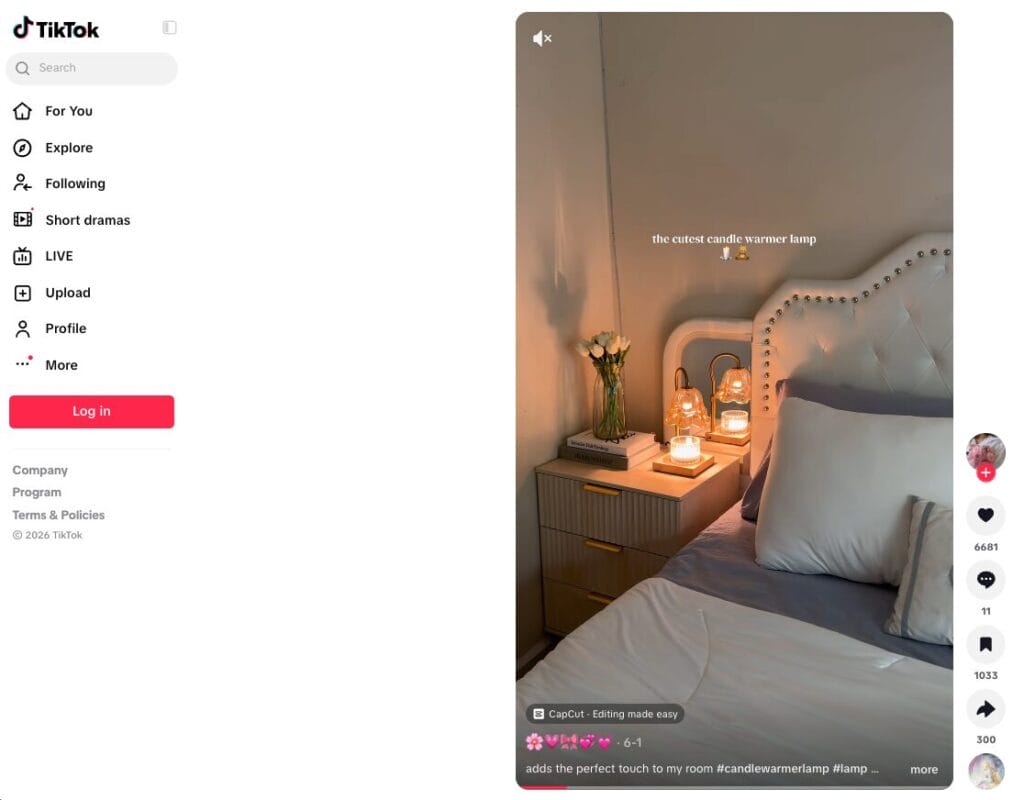 TikTok ad of a candle warmer lamp, one of the best dropshipping products for November 2026
