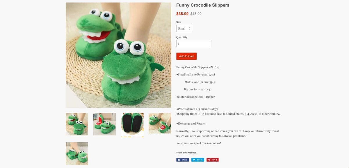Seller website of crocodile slippers, one of the best dropshipping products for November 2026